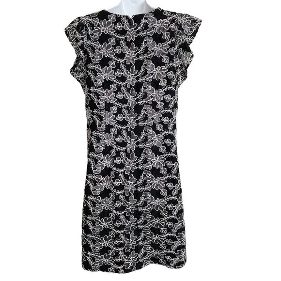 Ann Taylor Black White Sheath Dress Size 8 Tall Eyelit Floral Embroidered - Picture 4 of 8